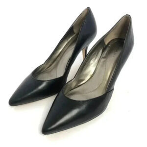 Tahari Carat Black Pointed Toe Stiletto Black Leather Heels Pumps Size 9.5